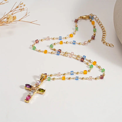 Collar Divinum® - Cruz de Gemas Multicolor