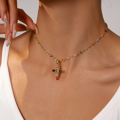 Collar Divinum® - Cruz de Gemas Multicolor